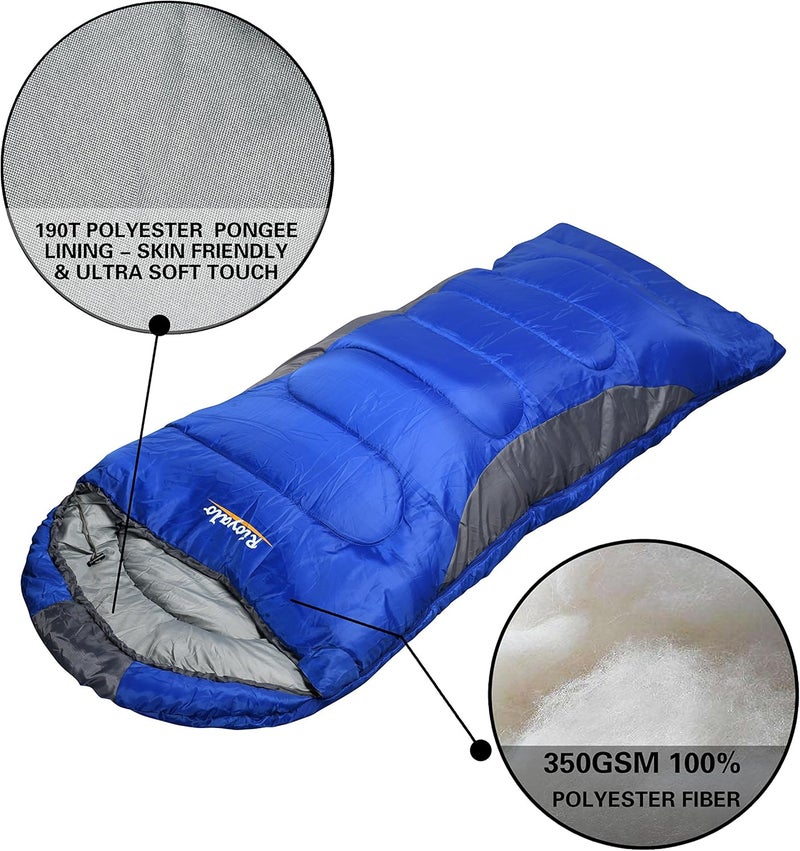rioyalo 0 Degree Winter Sleeping Bags for Adults Camping (450GSM) - Temp Range (5F–32F) Portable Waterproof Compression Sack- Camping Sleeping Bags for Big and Tall in Env Hoodie: Backpacking Hiking 4 Season - Image 3